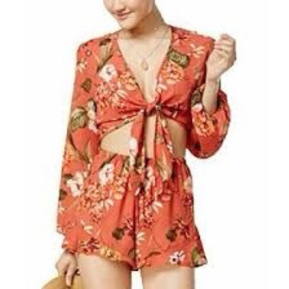 American Rag floral tie front crop top
